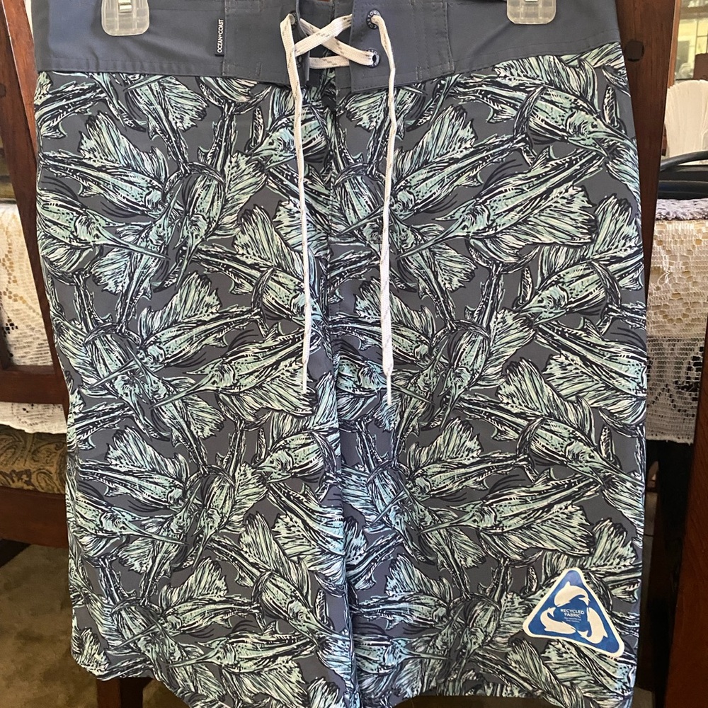 Men's Blue Leaf Print Swim Shorts